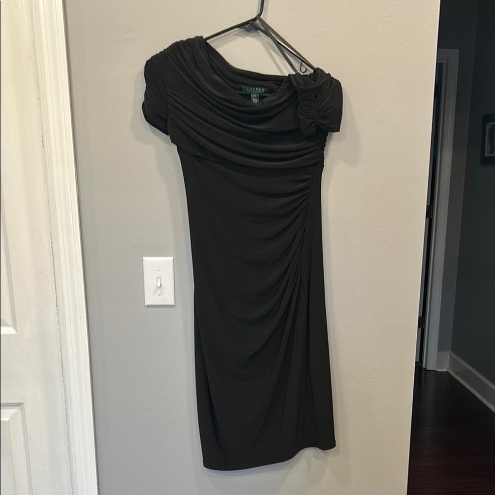 Lauren Ralph Lauren Black Ruched Sheath Midi Dress